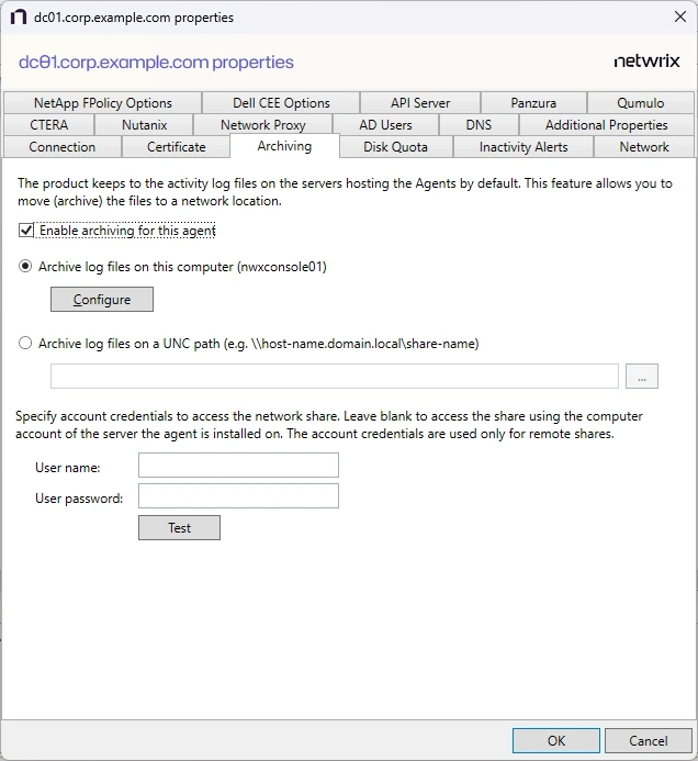 Archiving Tab for Agent Properties