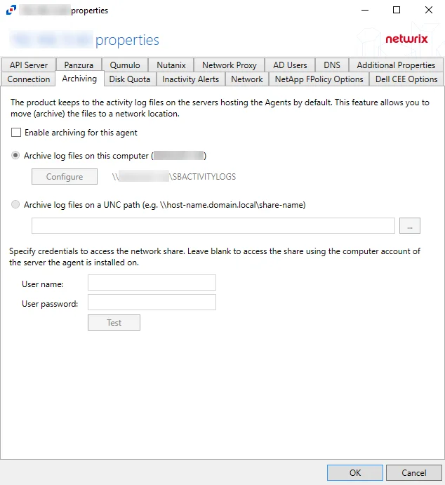 Archiving Tab for Agent Properties
