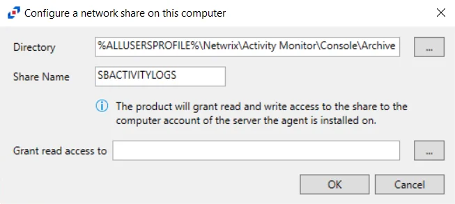 Popup window for Configure a network share on this computer option
