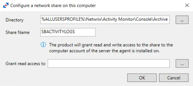 Popup window for Configure a network share on this computer option