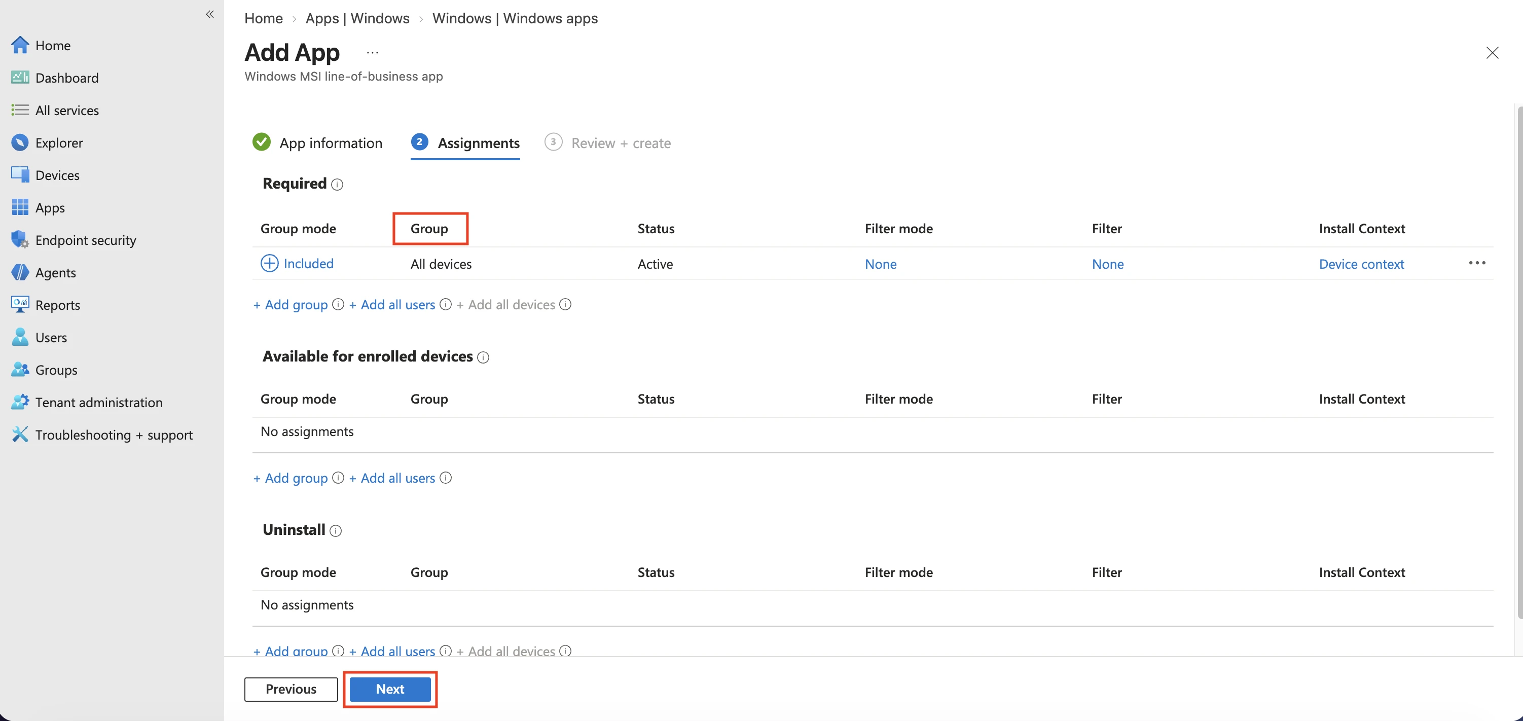 Selecting the group for which you want to deploy the Endpoint Protector Client