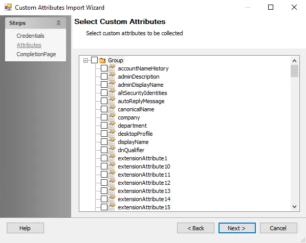 Custom Attributes Import Wizard Attributes page