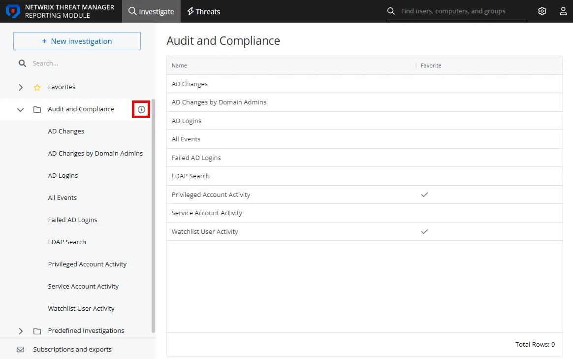 Investigations interface on the Audit and Compliance page