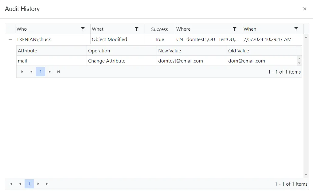 Audit History window