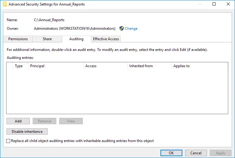Advanced Security Settings for Share_Name dialog box