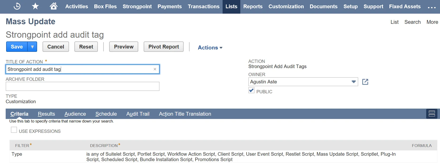 Add Audit Tag Mass Update