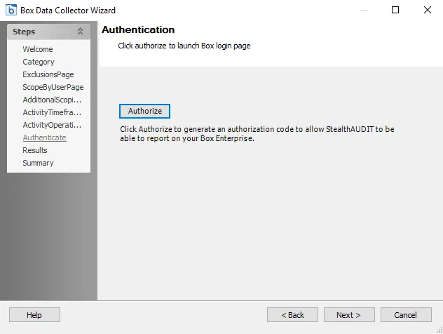 ServiceNow Action Module wizard Authentication page