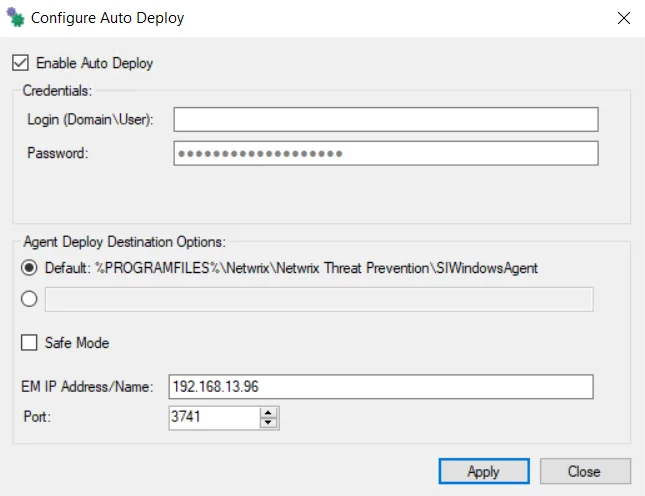 Configure Auto Deploy window