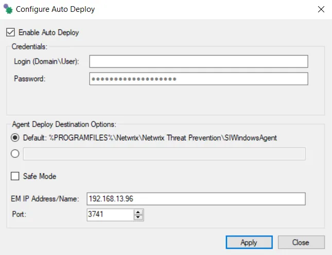 Configure Auto Deploy window