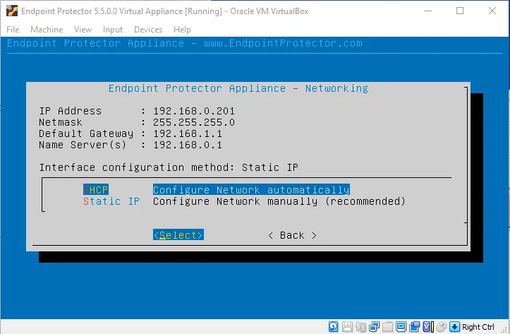Automatic Network configuration for Endpoint Protector Appliance