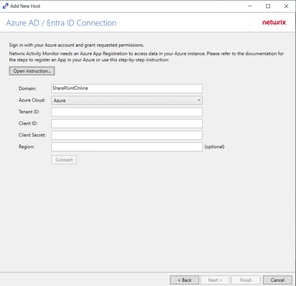 Add New Host - Azure AD Connection for SharePoint Online