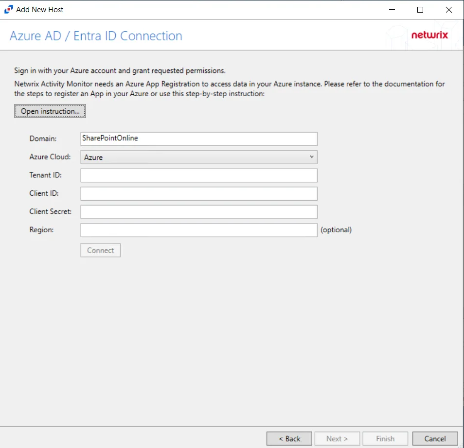 Add New Host - Azure AD Connection for SharePoint Online