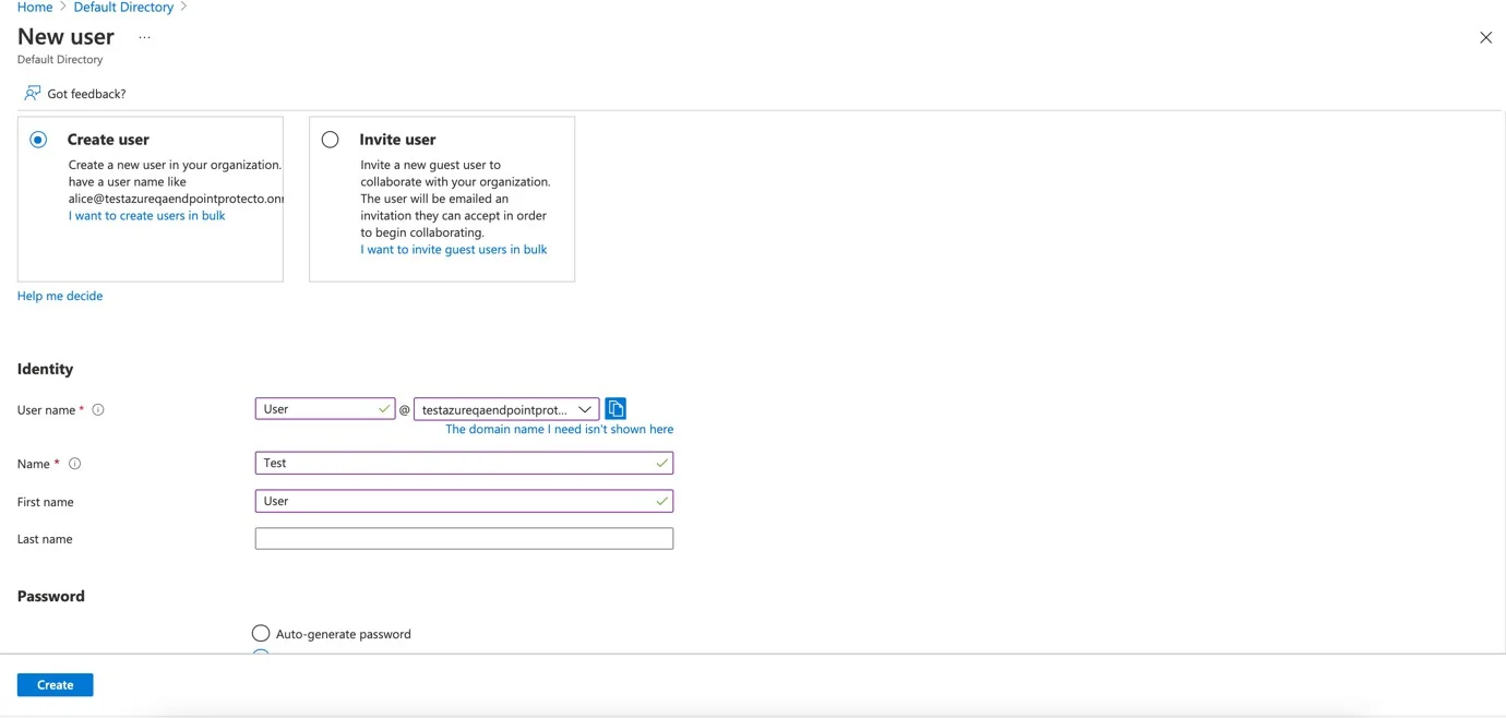 Azure Active Director Create User
