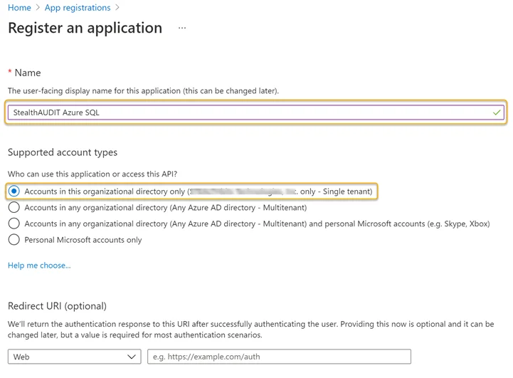 Azure SQL - Register an Application