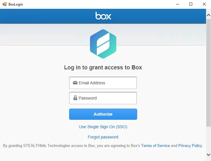 BoxLogin window