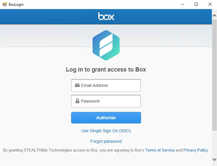 BoxLogin window
