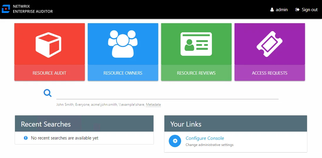 Home page for the Builtin Admin account on first launch