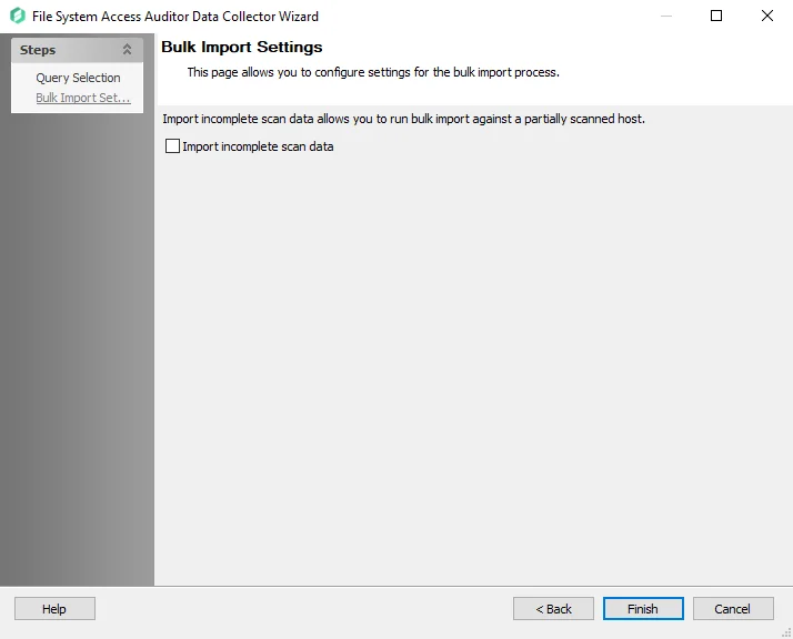 FSAA Data Collector Wizard Bulk Import Settings page