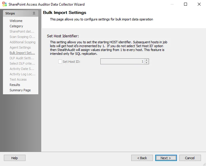 Bulk Import Settings page