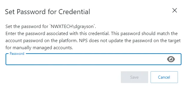 Set password for the credential window