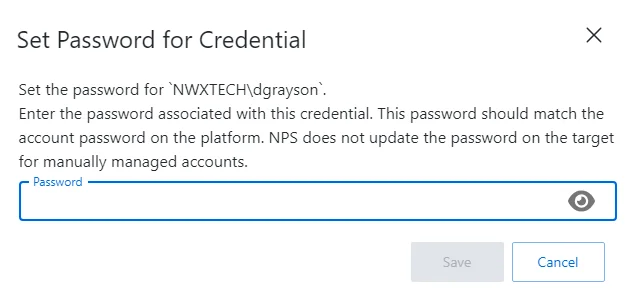 Set password for the credential window