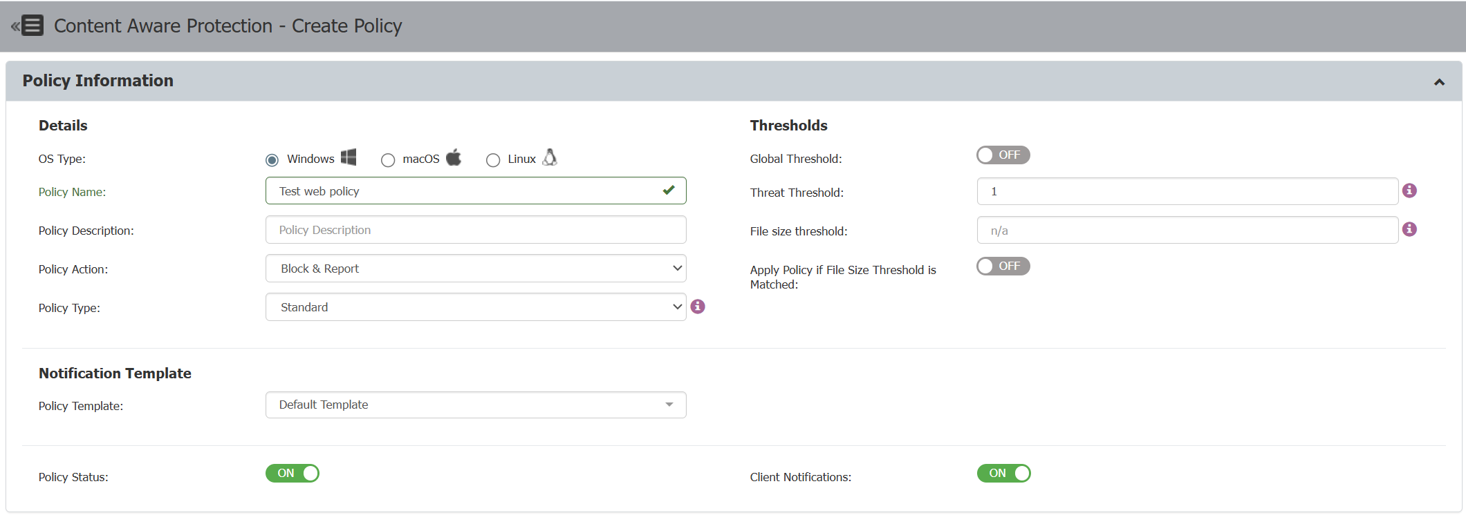 Define base CAP policy settings