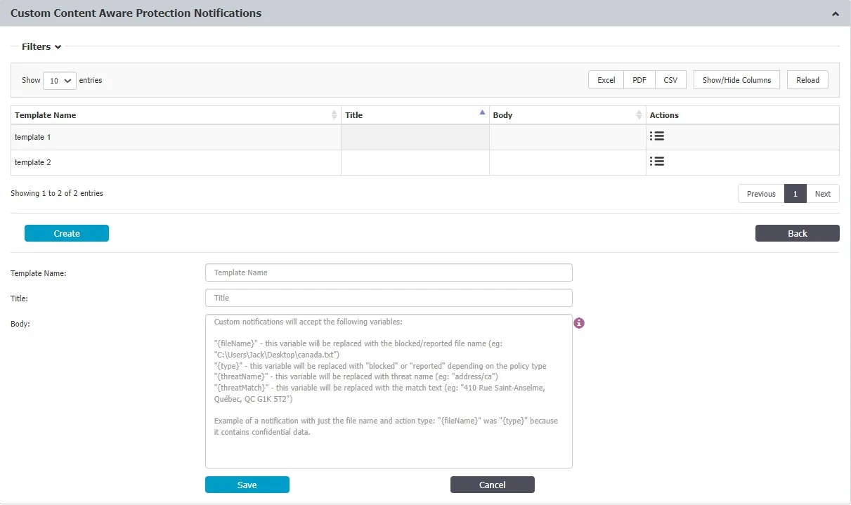 Custom Content Aware Protection Notiﬁcations