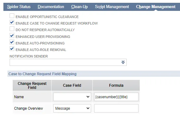 Example of a Formula in the Case to Change Request Field Mapping
