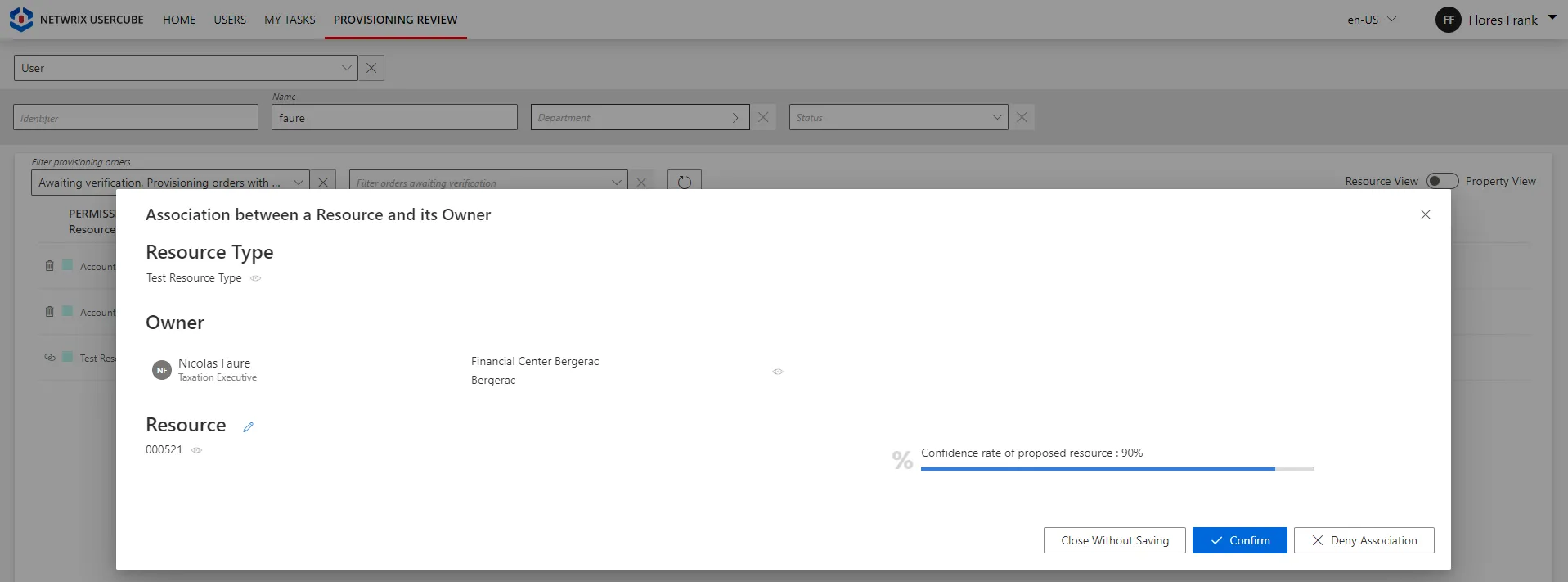 Correlation Review - Provisioning Review Screen