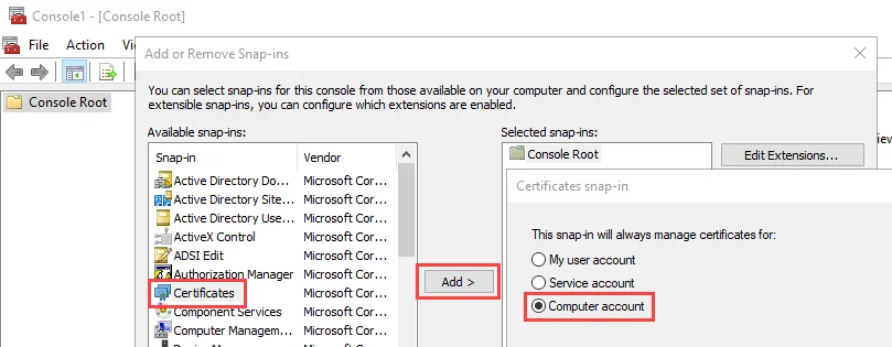 Microsoft Management Console Certificates snap-in