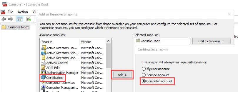 Microsoft Management Console Certificates snap-in