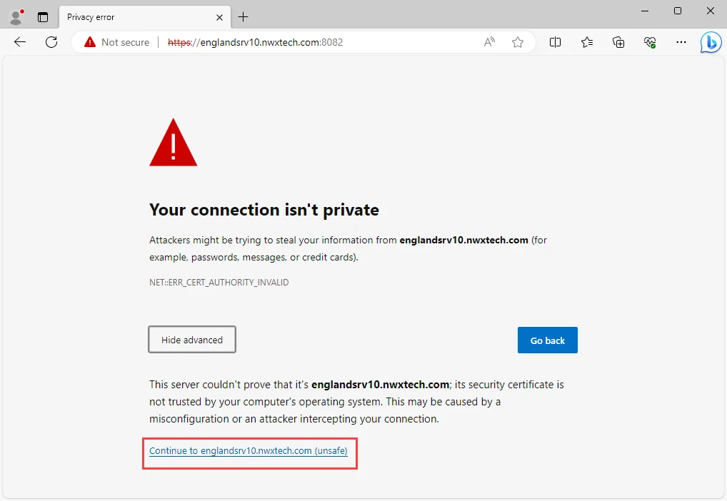 Your connection isn&#39;t private warning in Microsoft Edge