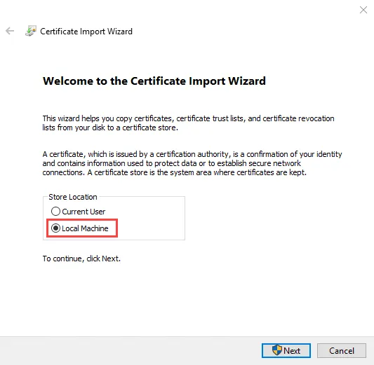 Certificate Import Wizard