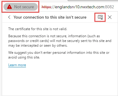 Access Certificat Viewer from Not Secure error in Microsoft Edge address bar