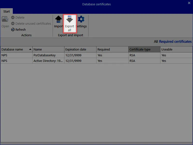 Export certificates