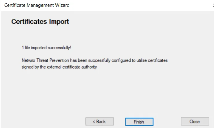 Certificate Management Wizard on the Certificates Import page
