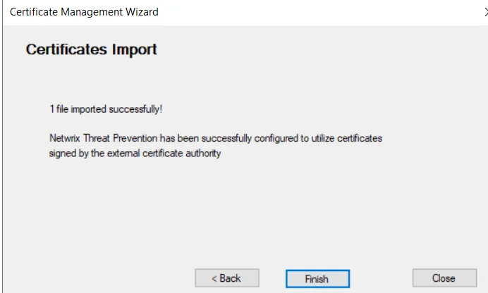 Certificate Management Wizard on the Certificates Import page