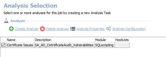 Analysis Tasks for the AD_CertificateVulnerabilities Job