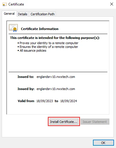 Certificate window