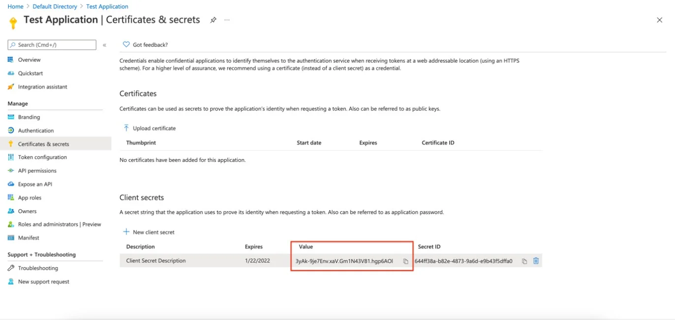 Create a Secret ID for the Application