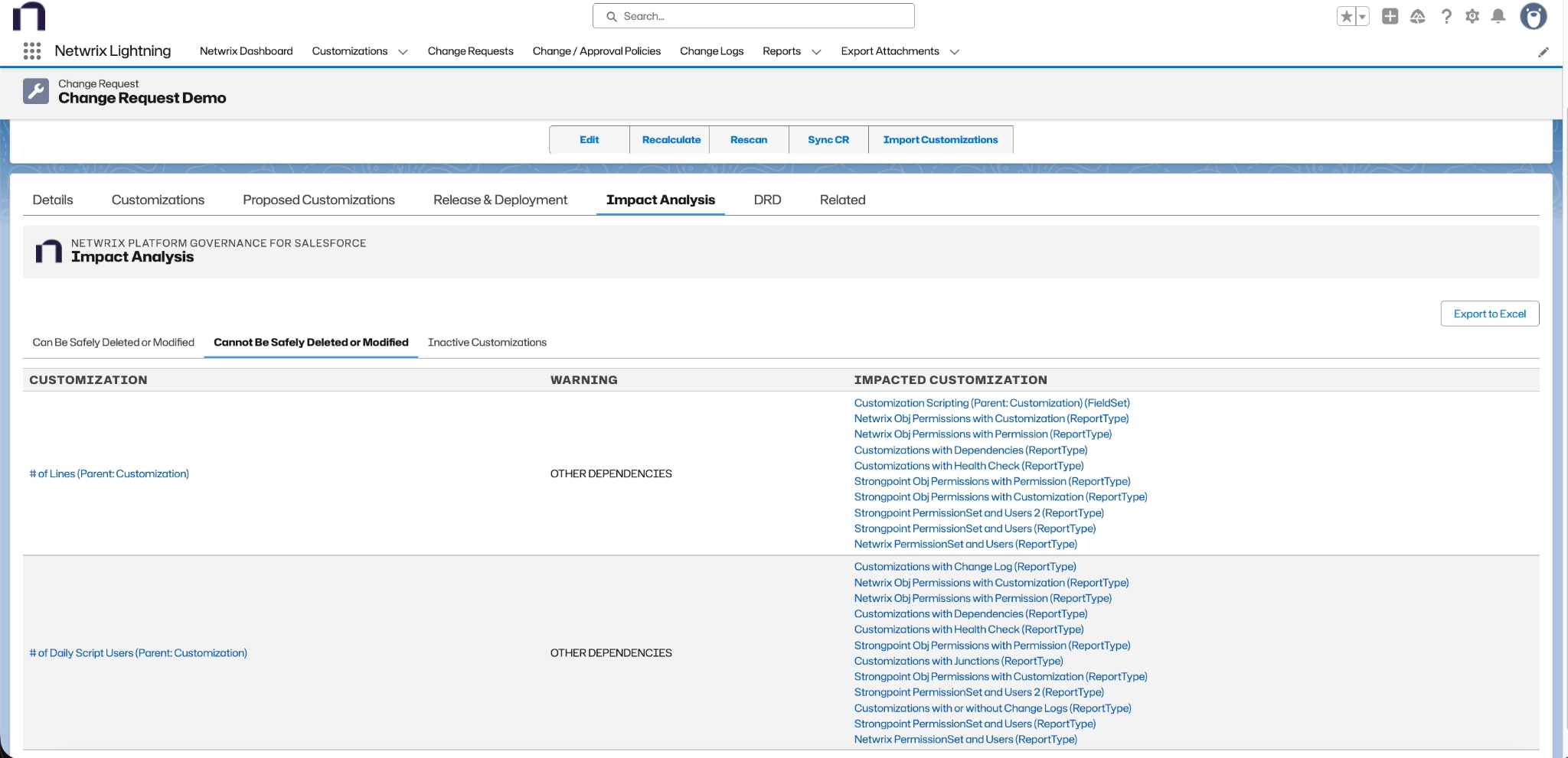 Impact Analysis Cannot Be Safely Deleted or Modified tab
