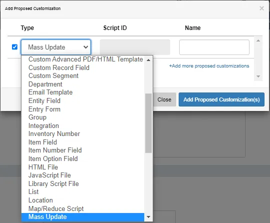 Mass Update can be created as a Proposed Customization