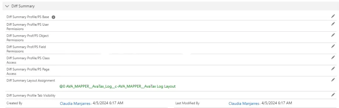 Change Log Diff Summary