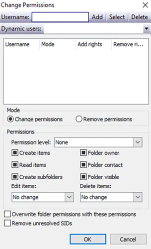 Change Permissions Window