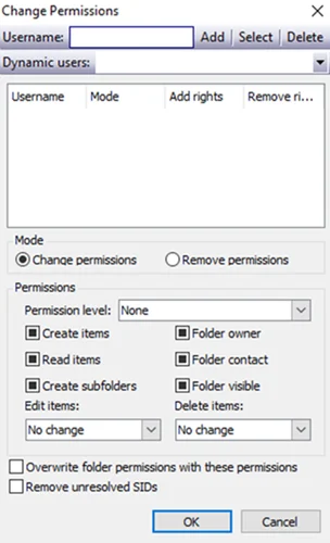 Change Permissions Window