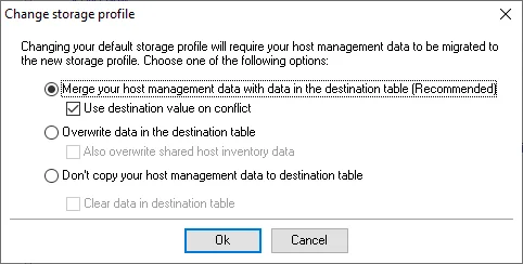 Change storage profile window