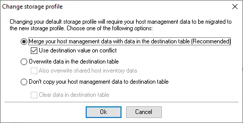 Change storage profile dialog