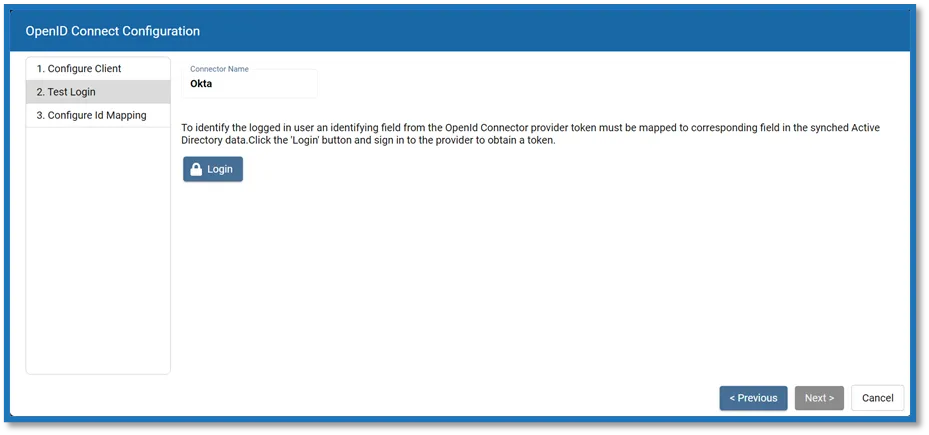 OpenID Connection wizard, Test Login page