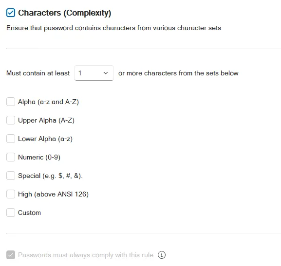 Character Complexity Rule