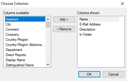 Choose Columns Window